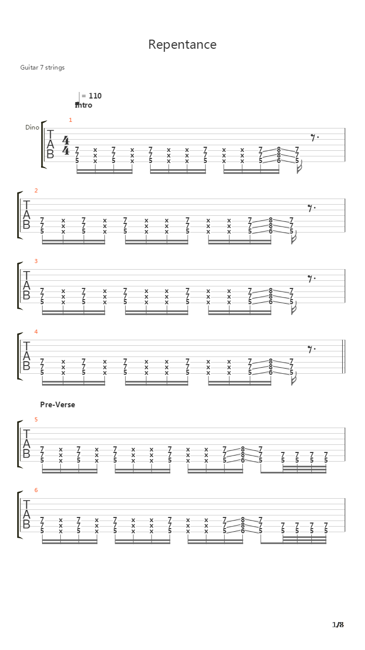 Repentance吉他谱