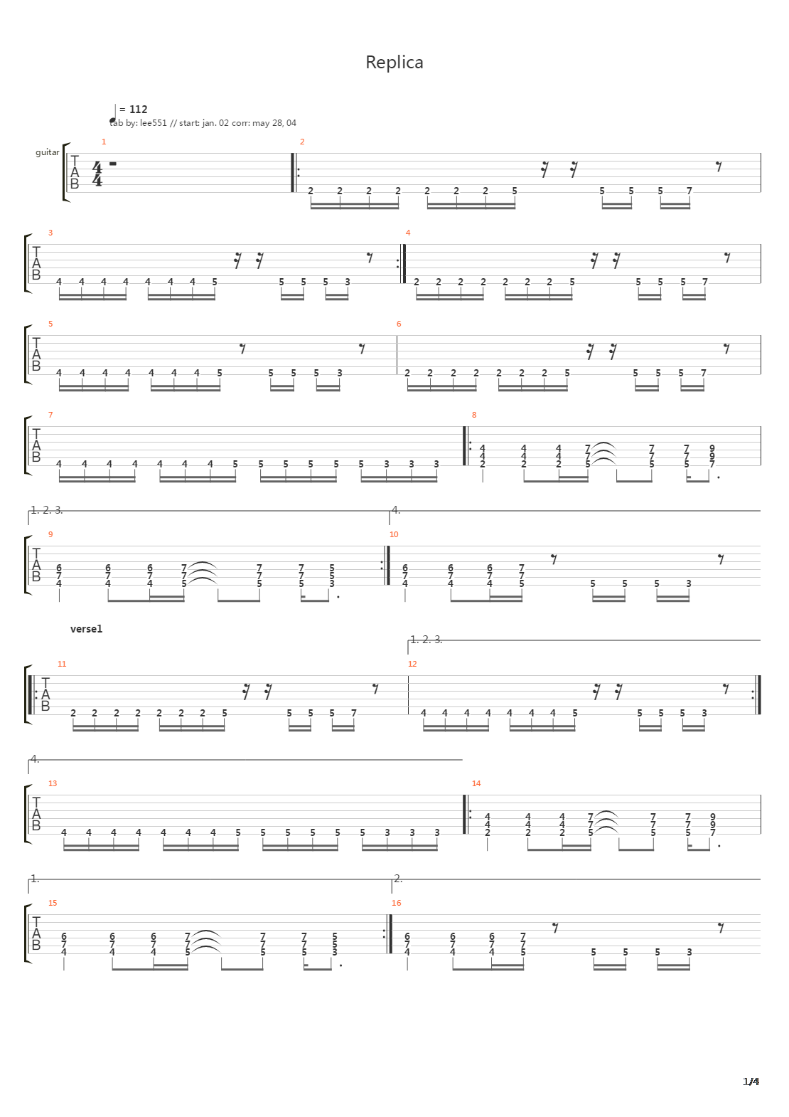 Replica吉他谱