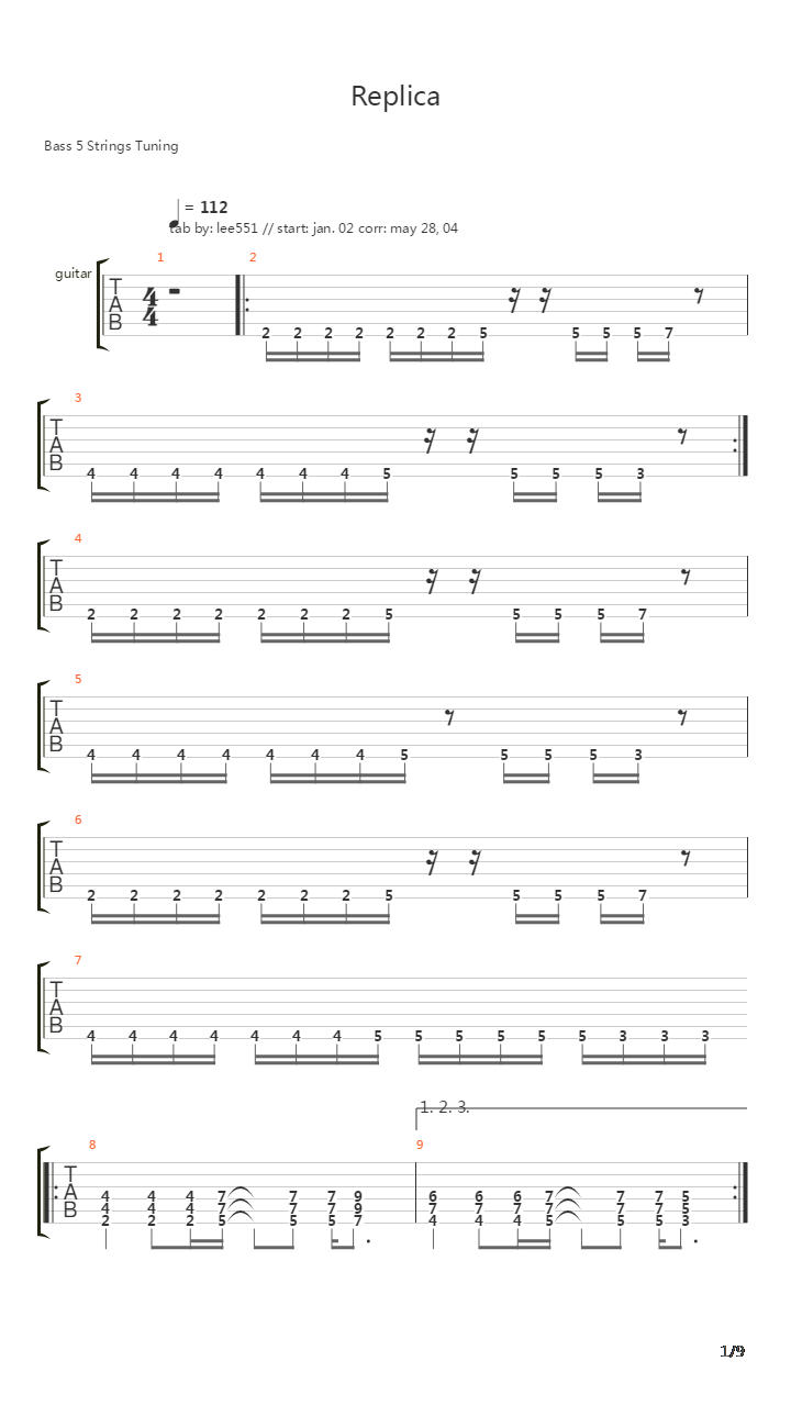 Replica吉他谱