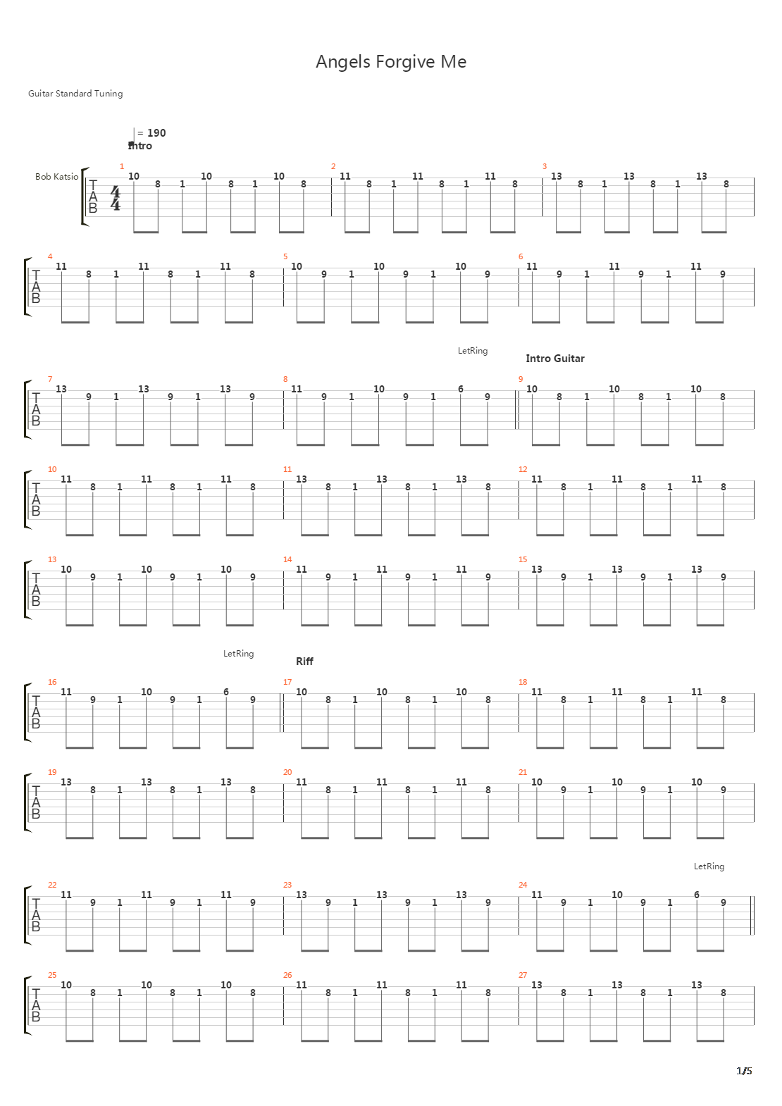 Angels Forgive Me吉他谱