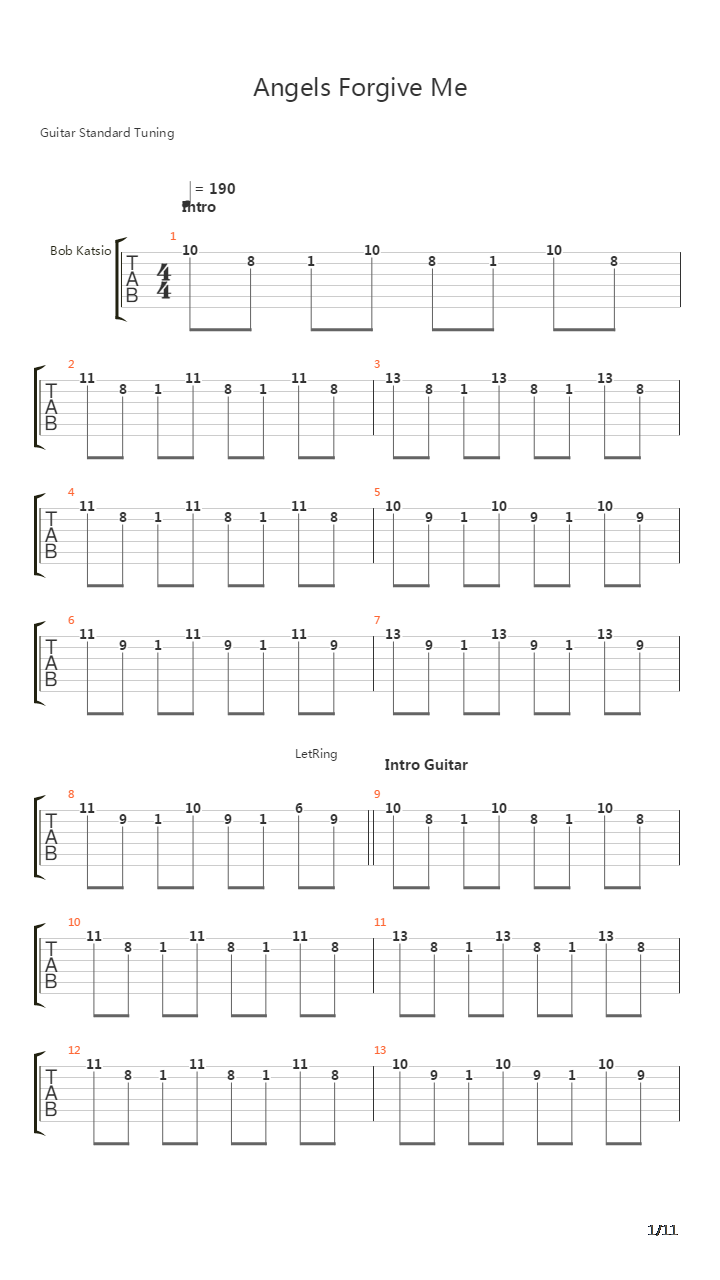 Angels Forgive Me吉他谱