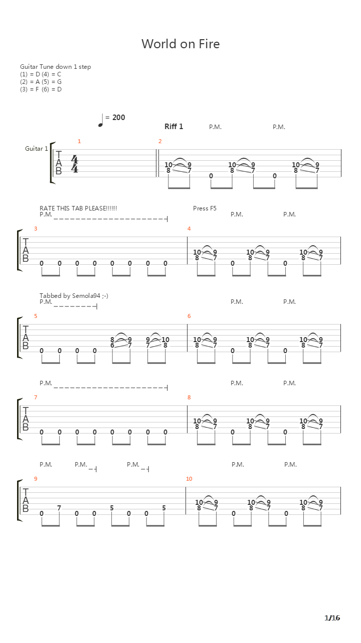 World On Fire吉他谱