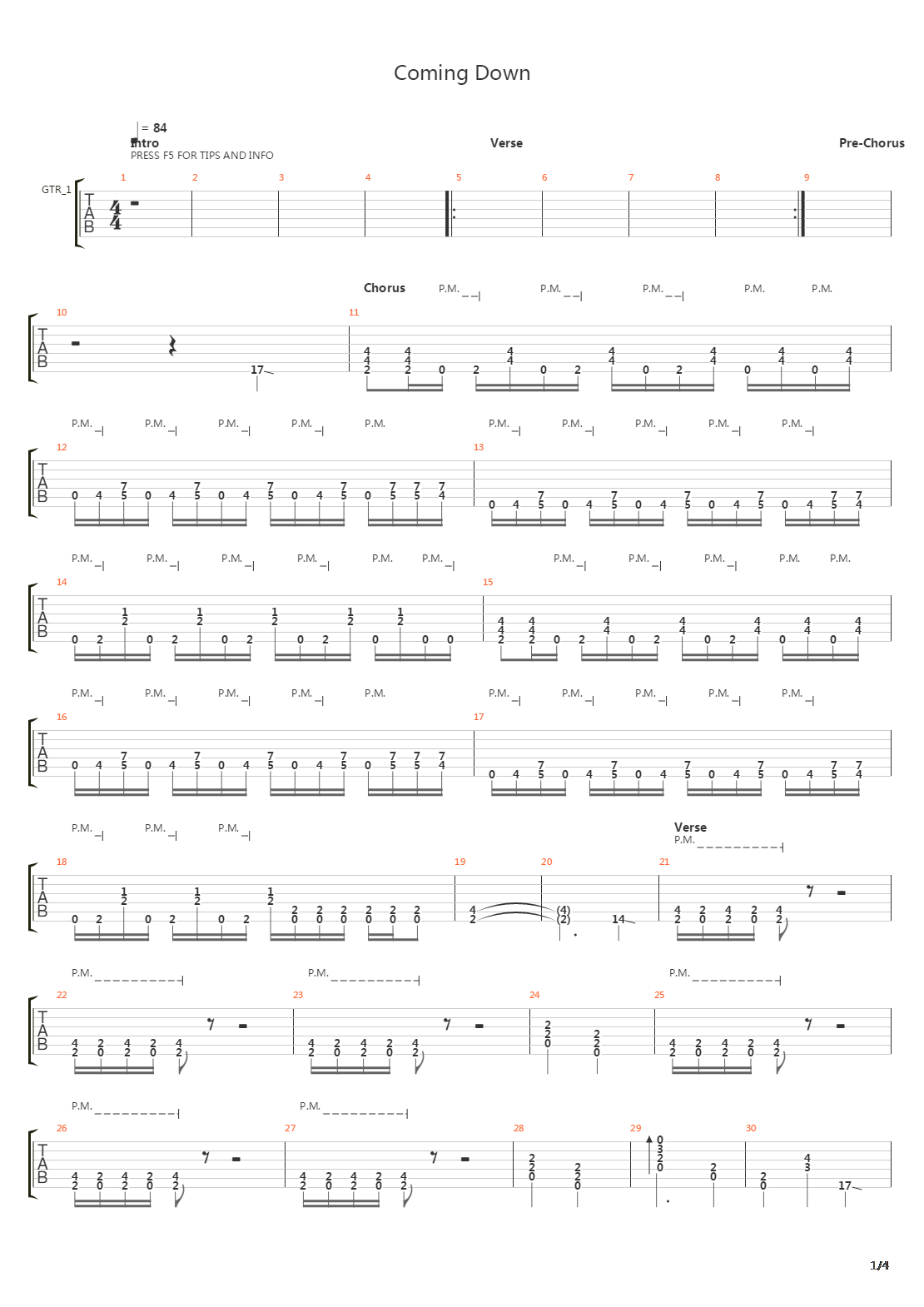 Coming Down吉他谱