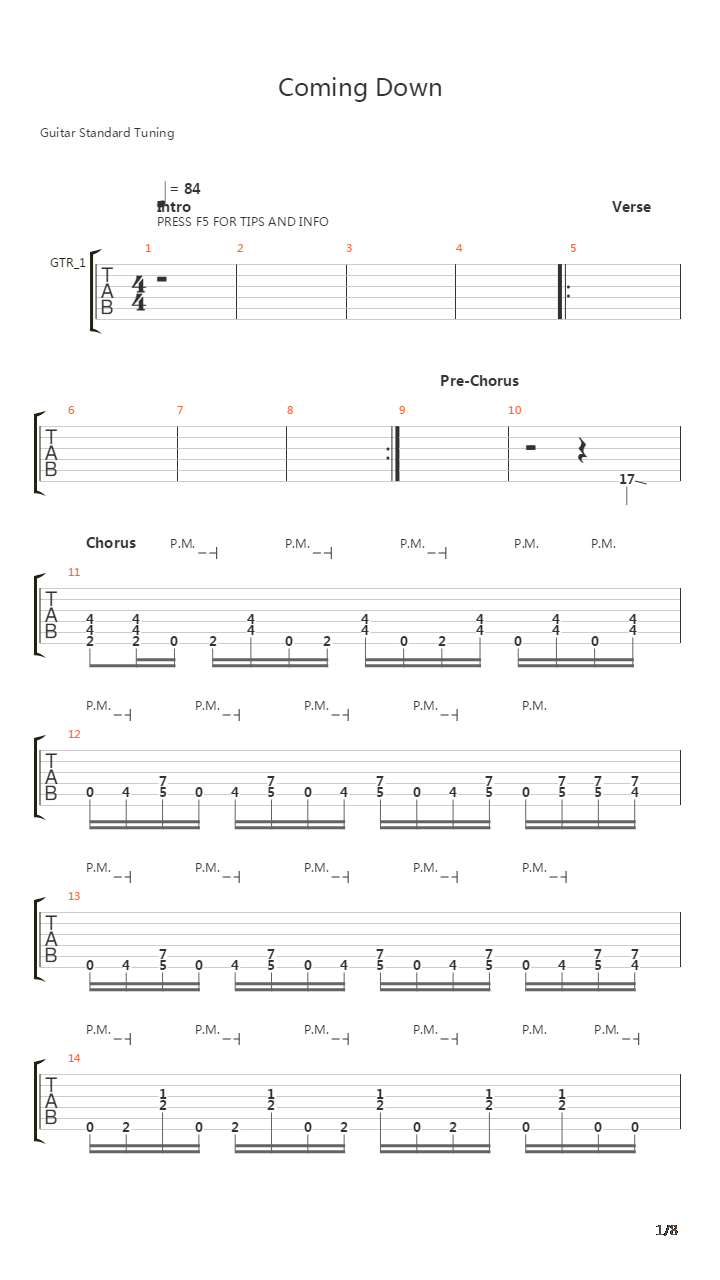 Coming Down吉他谱