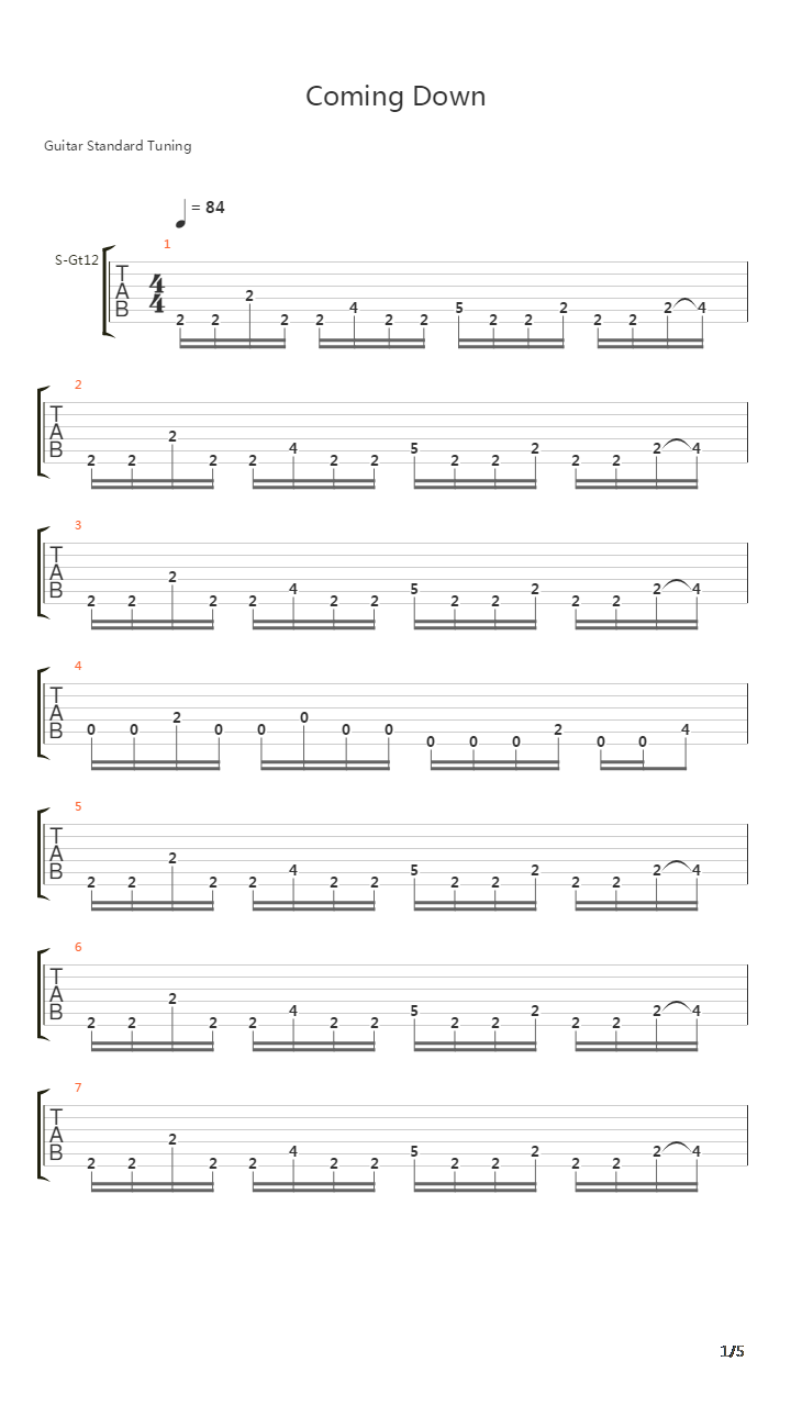 Coming Down吉他谱