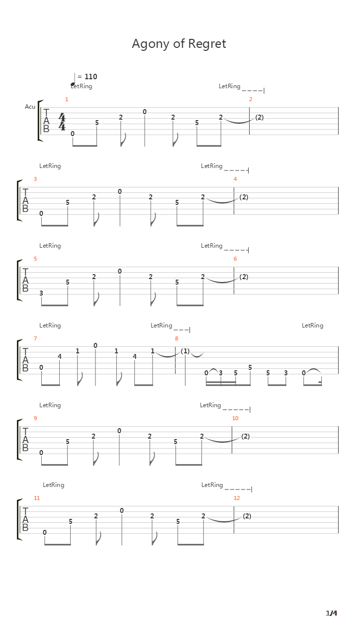 The Agony Of Regret Cold吉他谱