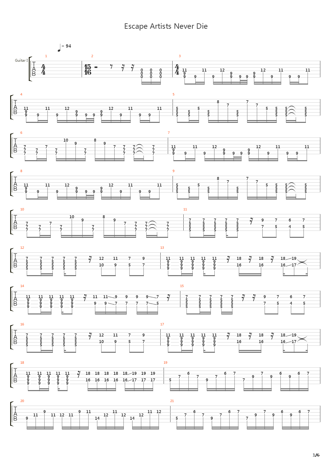Escape Artists Never Die吉他谱