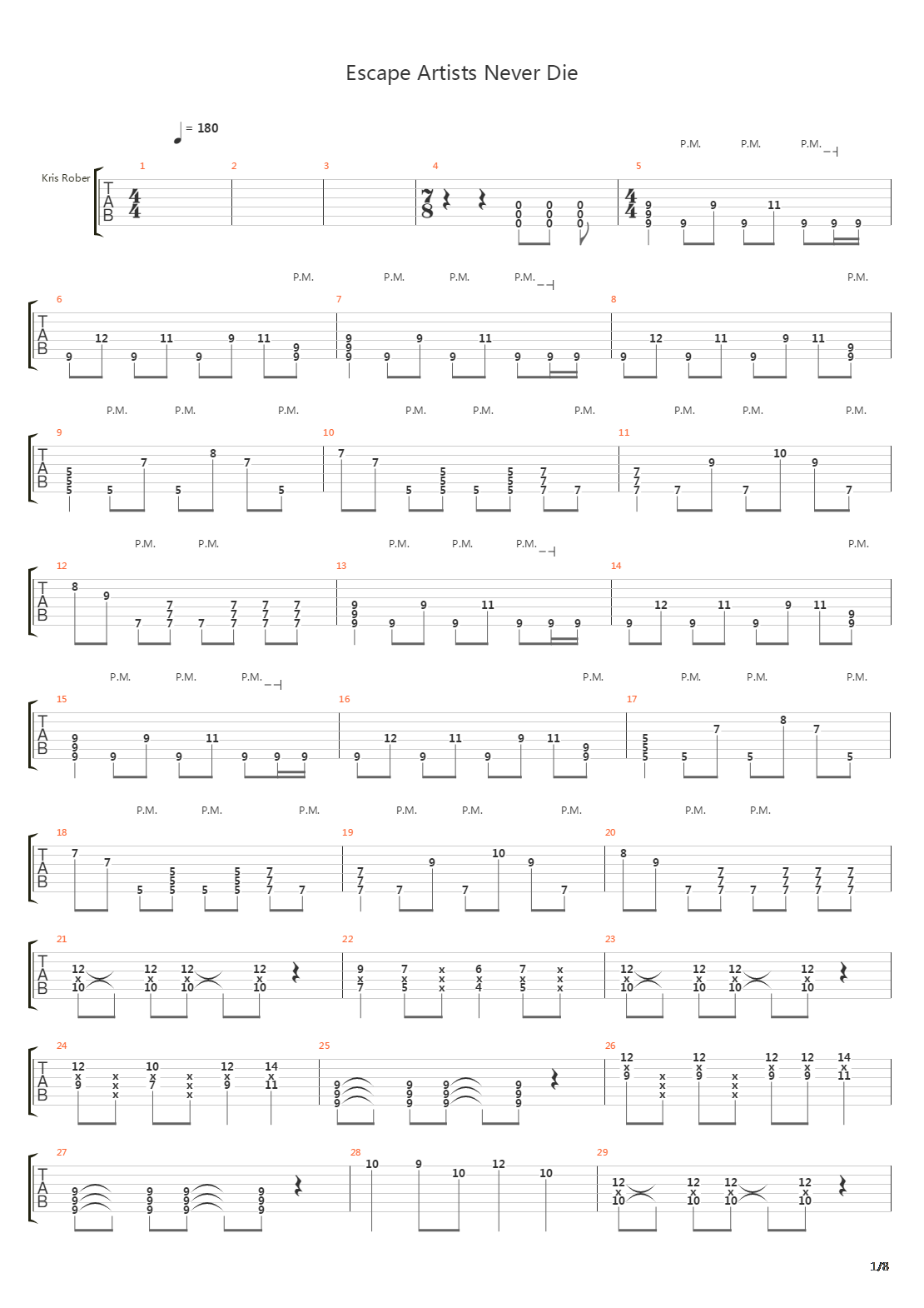 Escape Artists Never Die吉他谱
