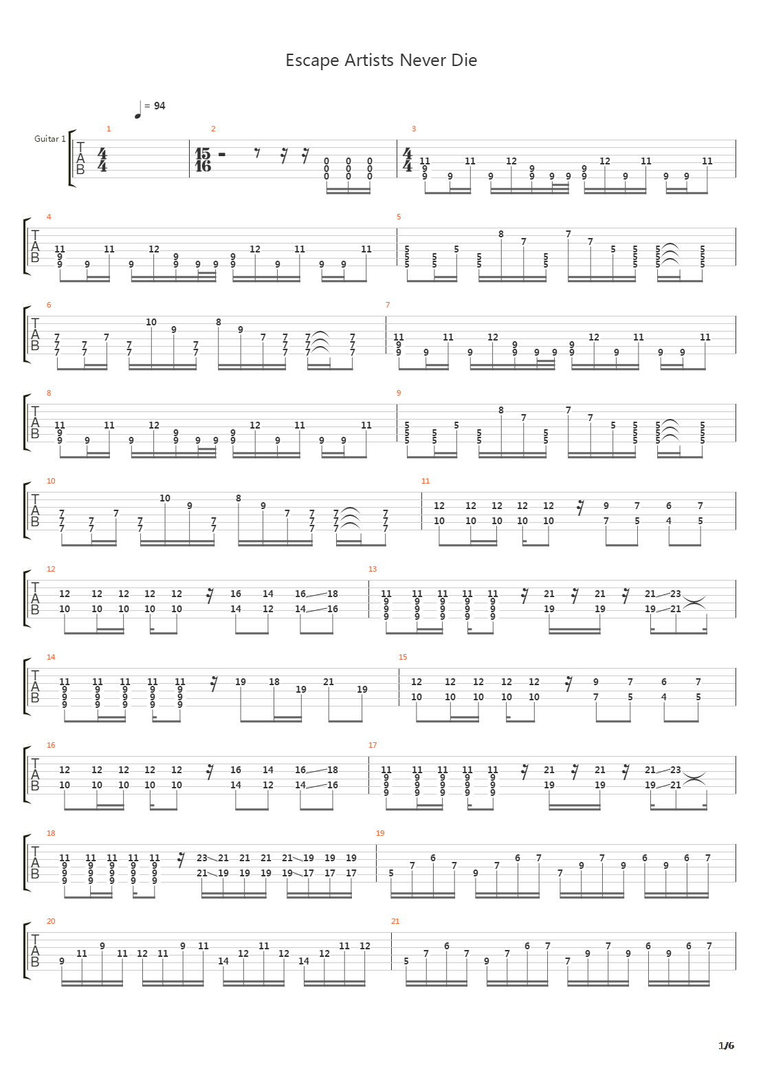 Escape Artists Never Die吉他谱