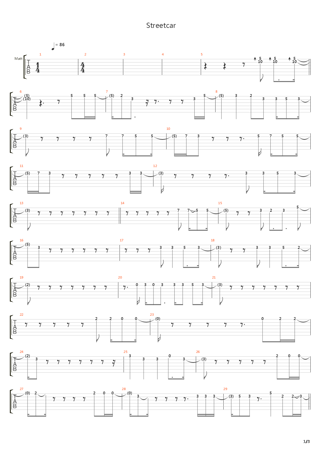 Streetcar吉他谱