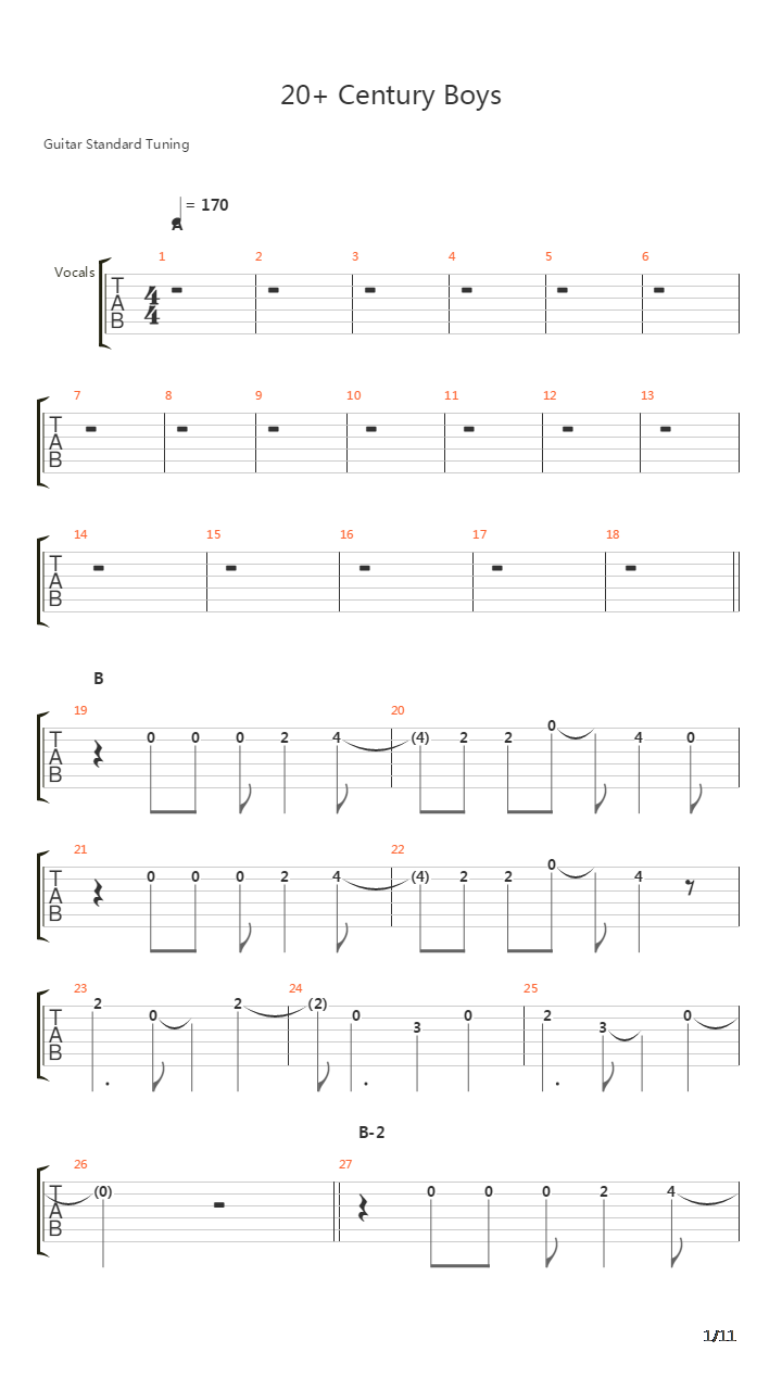 20th Century Boys吉他谱