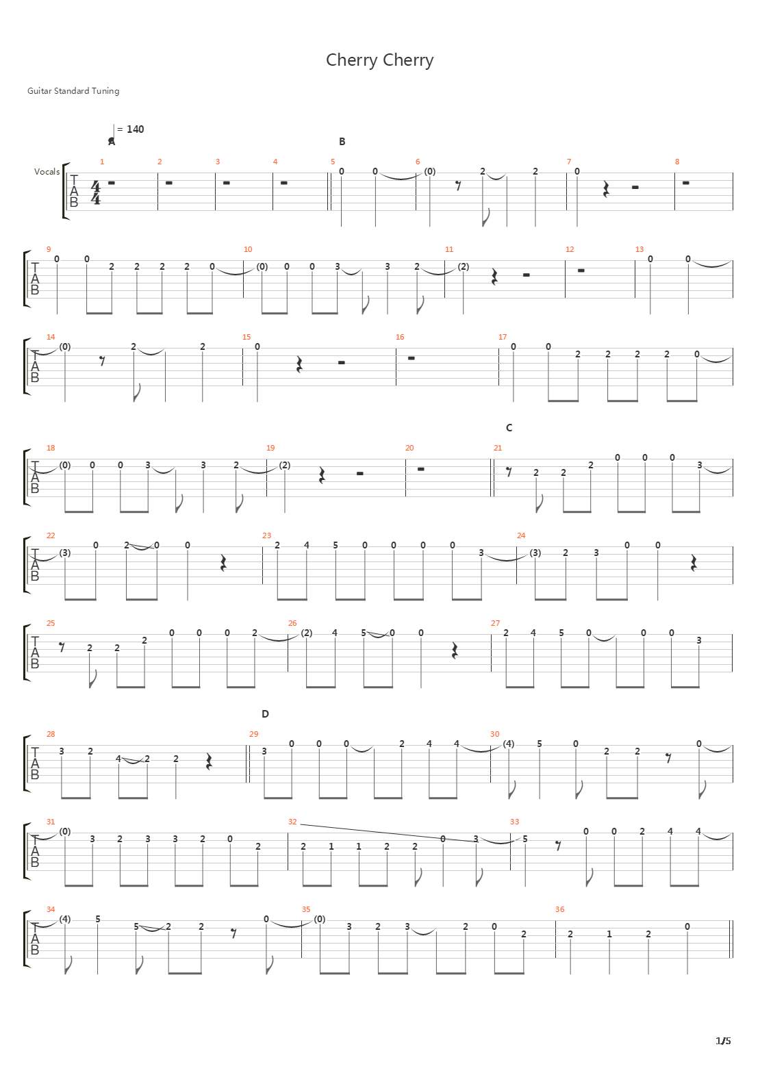 Cherry Cherry吉他谱