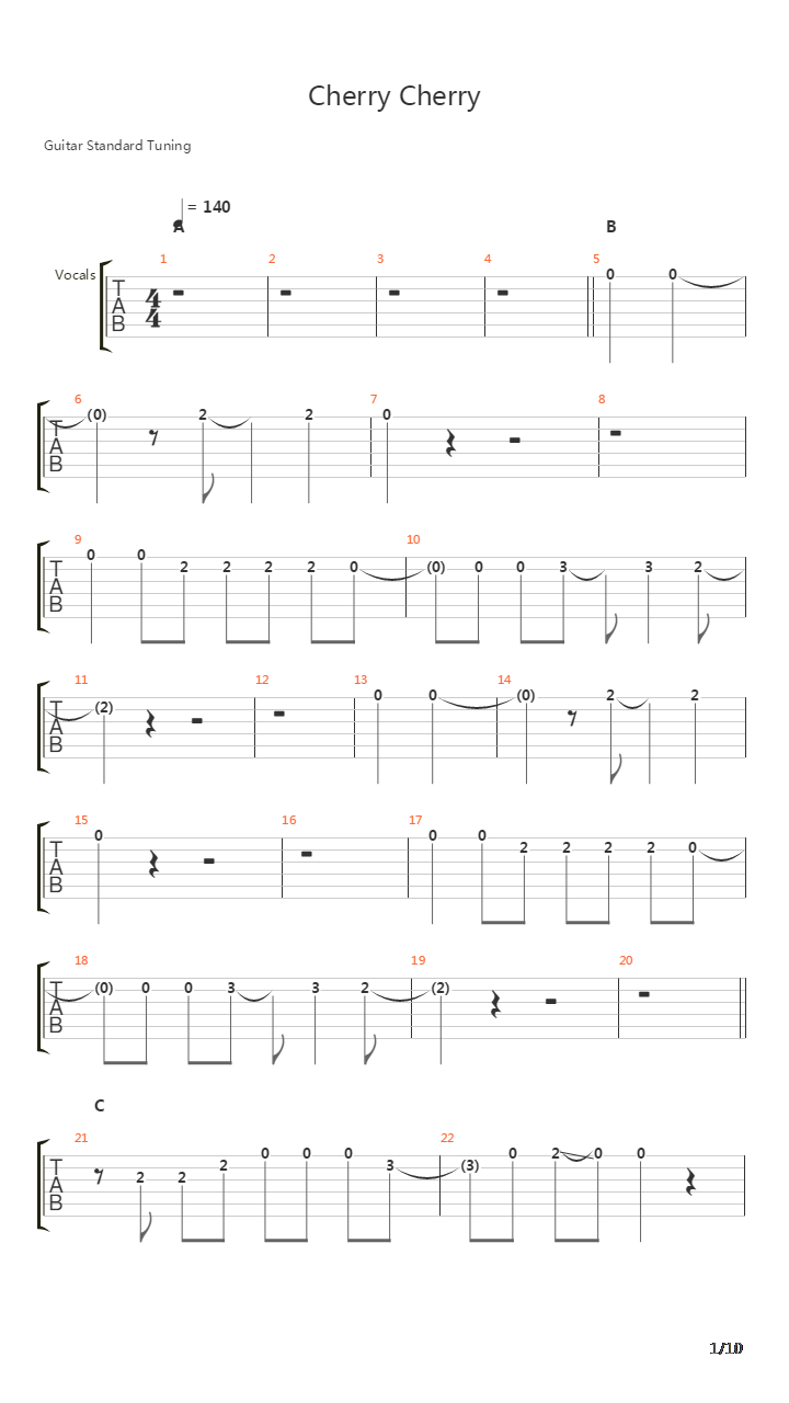 Cherry Cherry吉他谱