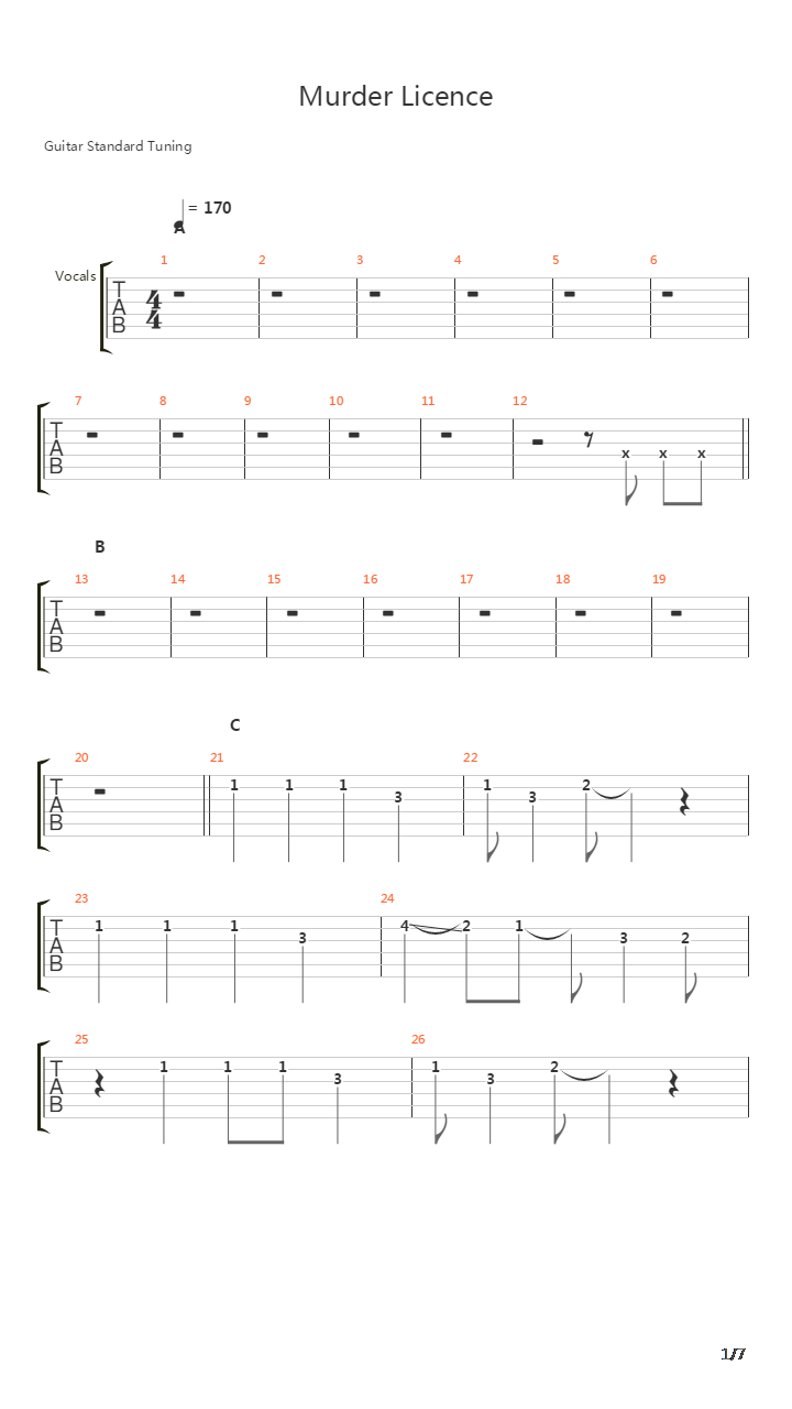 Murder Licence吉他谱