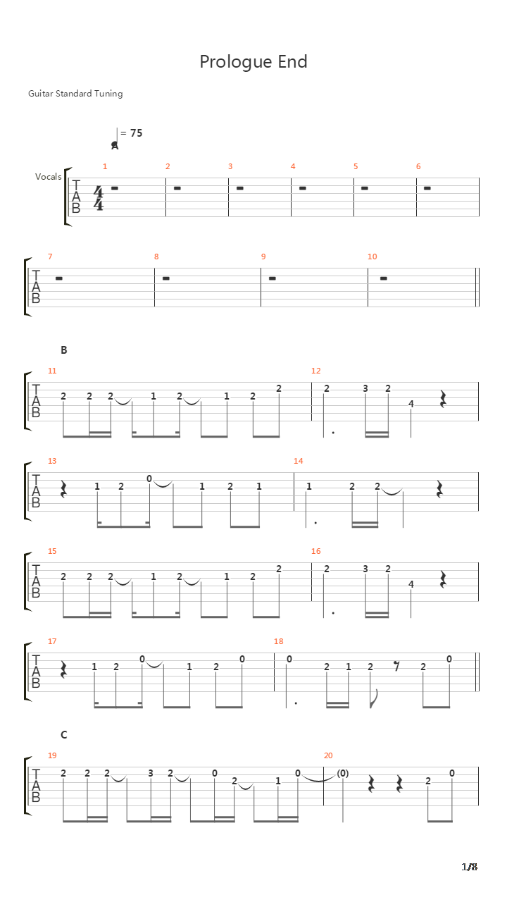 Prologue End吉他谱