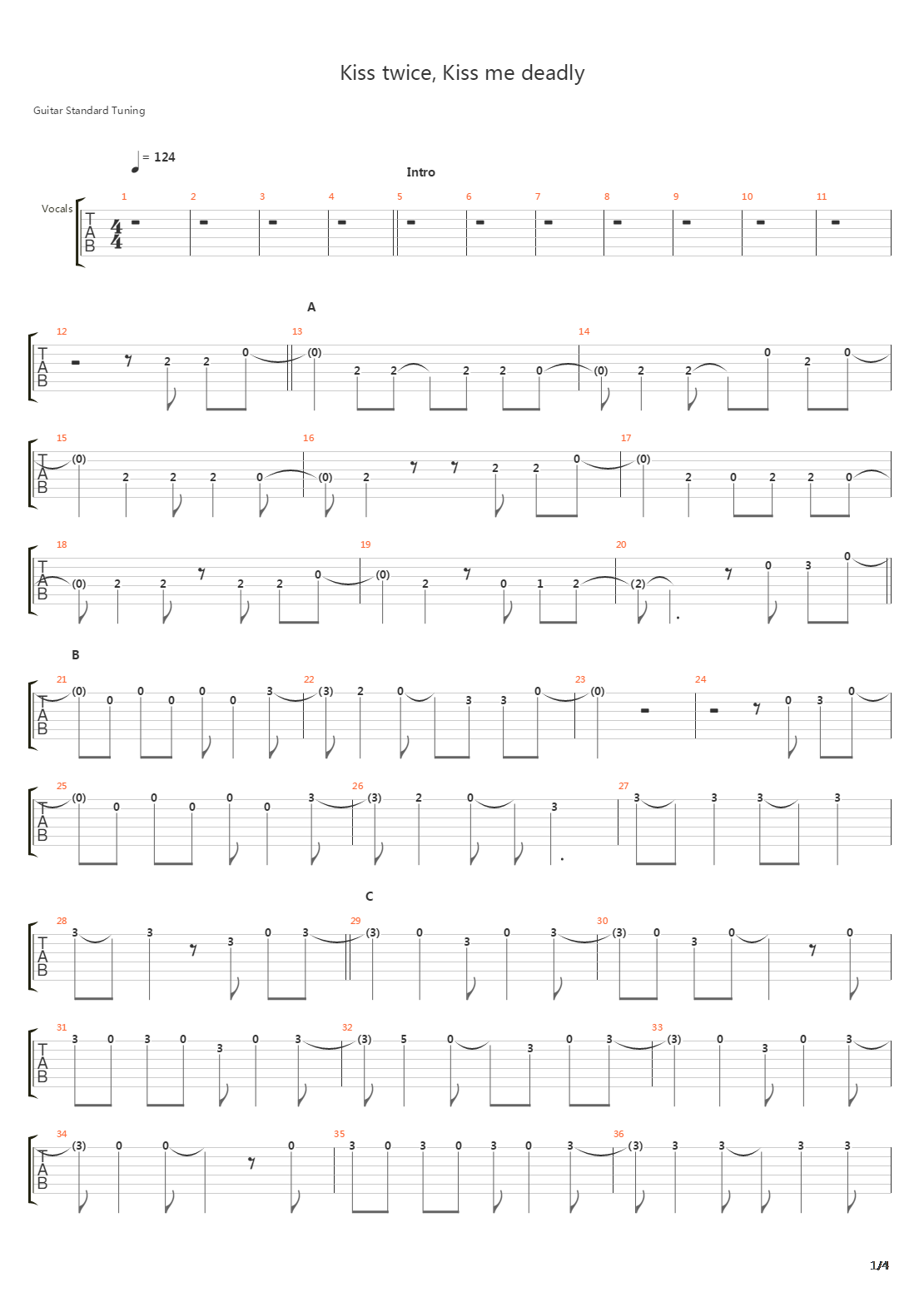 Kiss Twice Kiss Me Deadly吉他谱