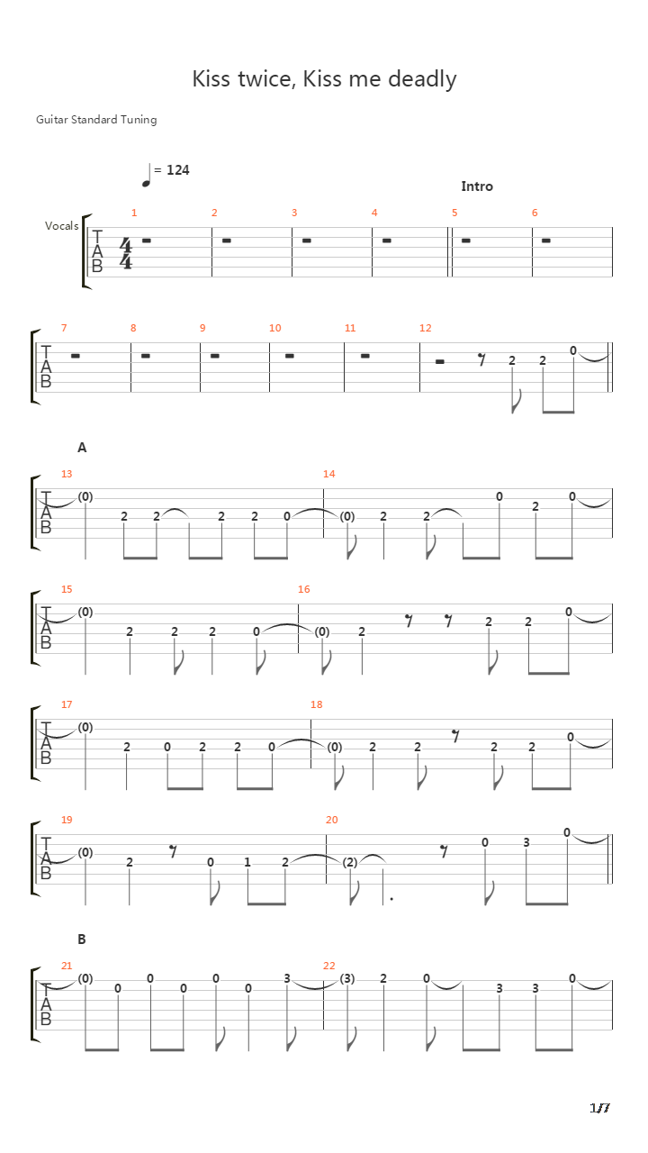 Kiss Twice Kiss Me Deadly吉他谱
