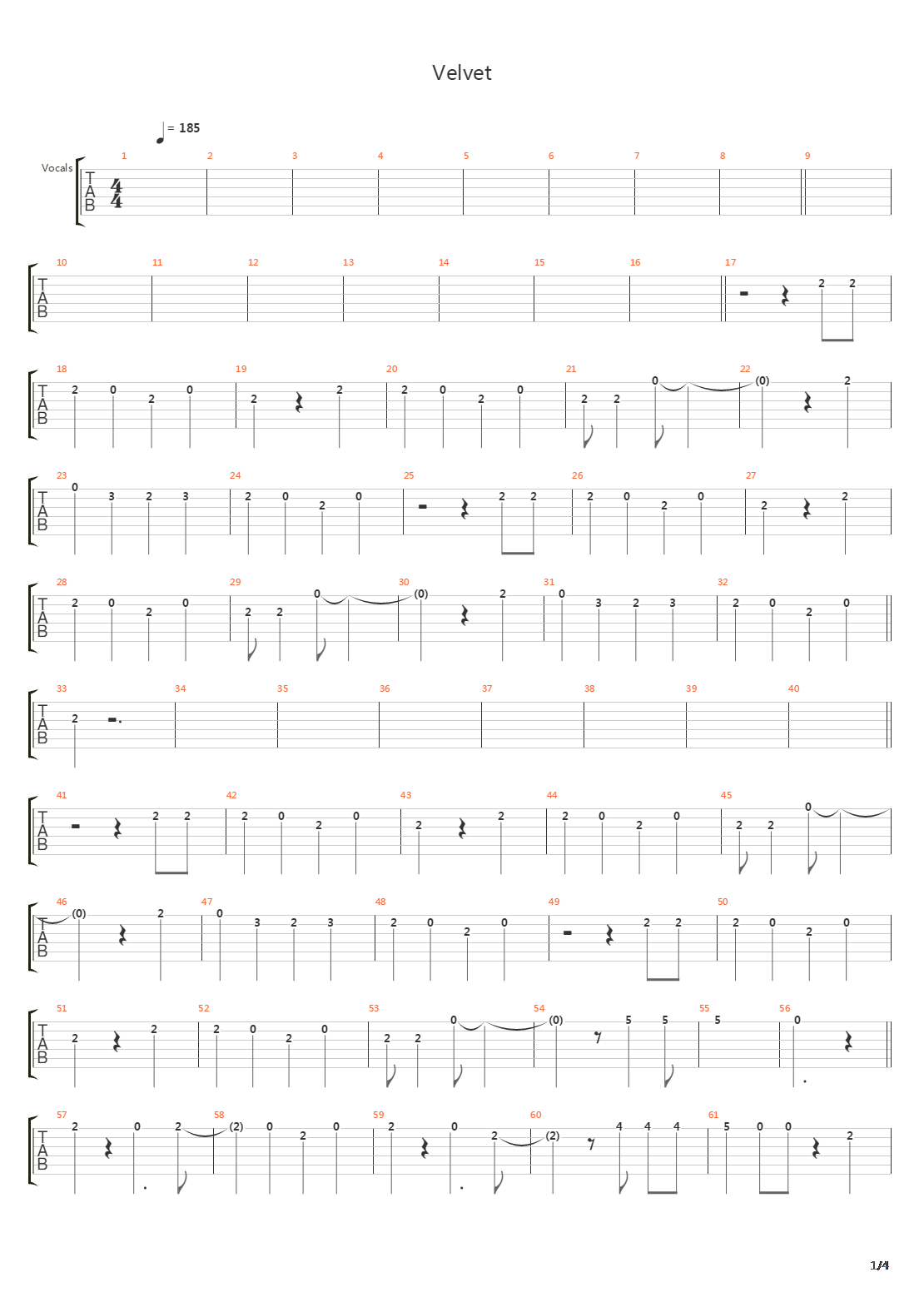 ヴェルヴェット(Velvet)吉他谱