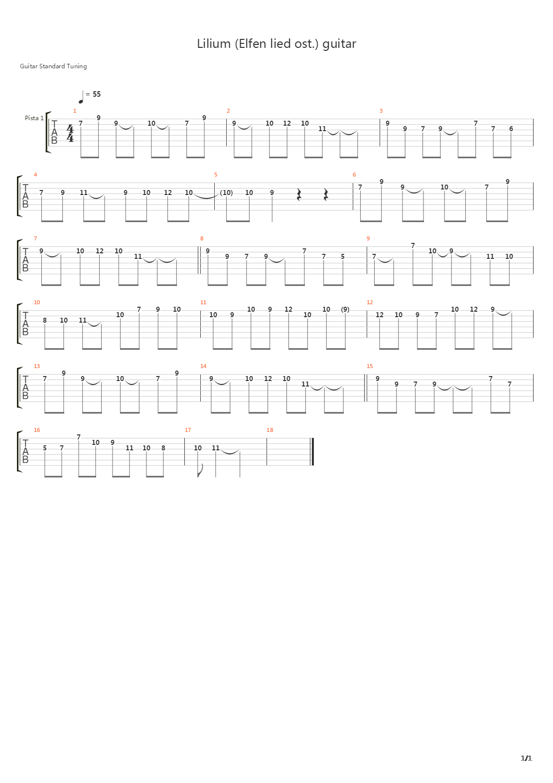 妖精的旋律(Elfen Lied) - Lilium吉他谱