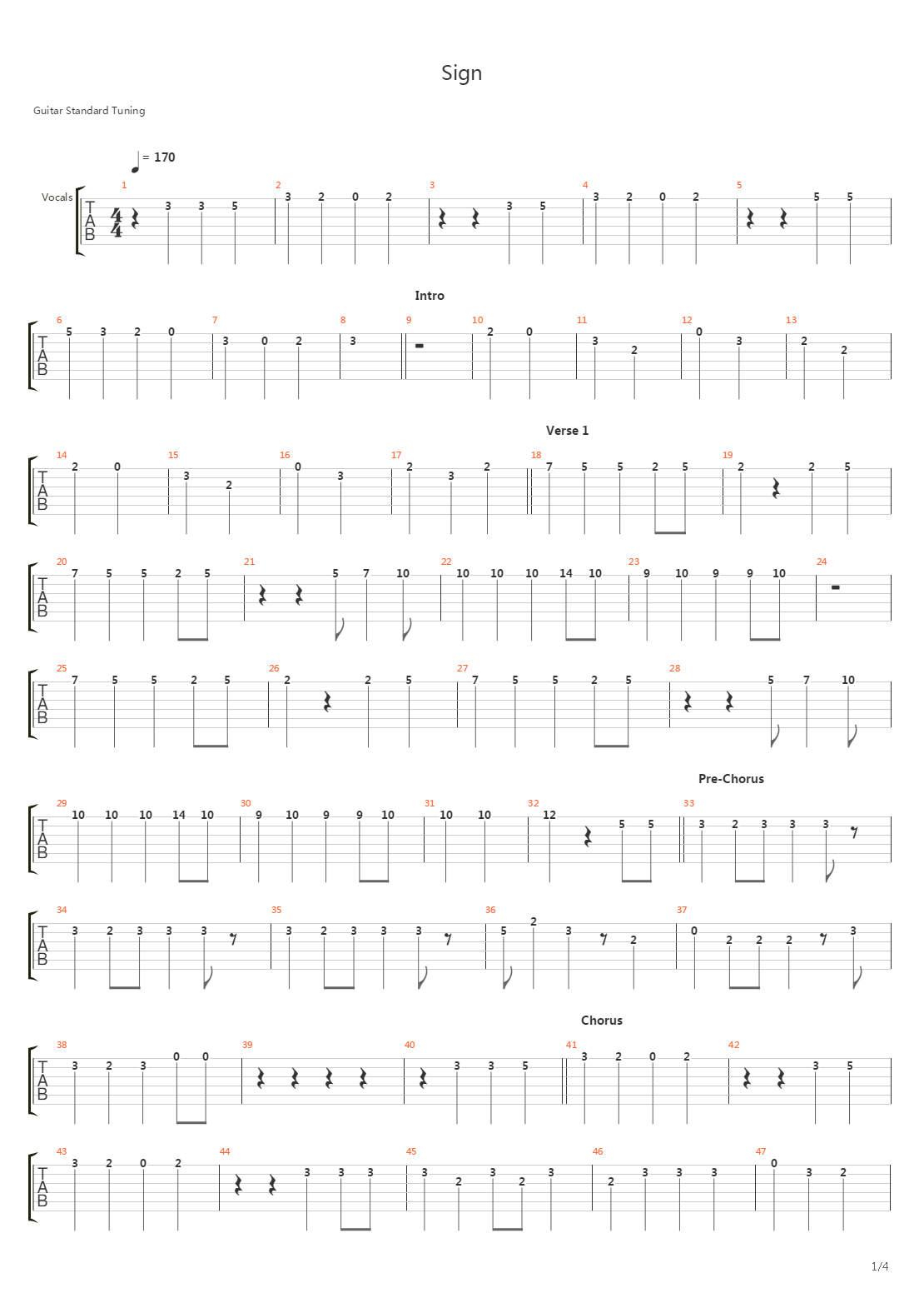 Sign吉他谱