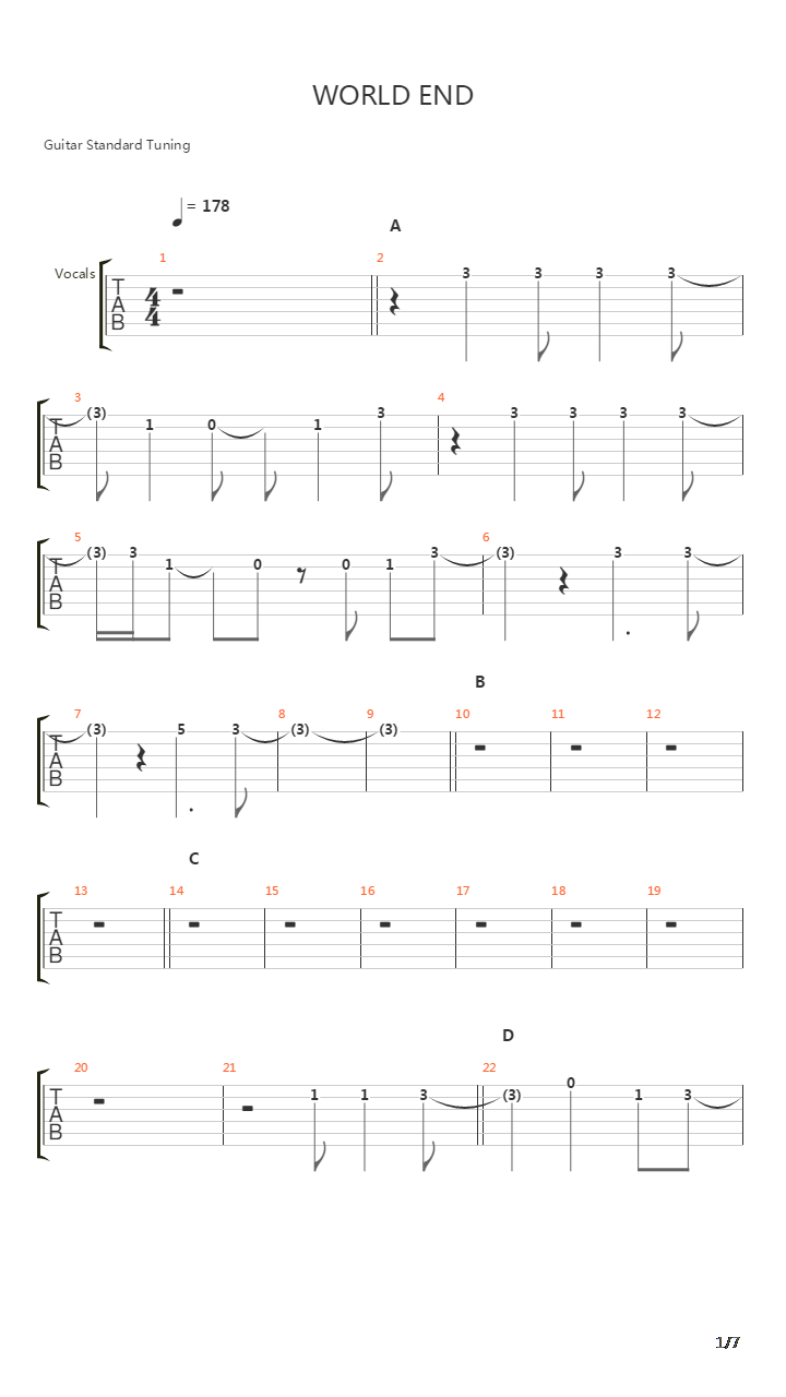 World End吉他谱