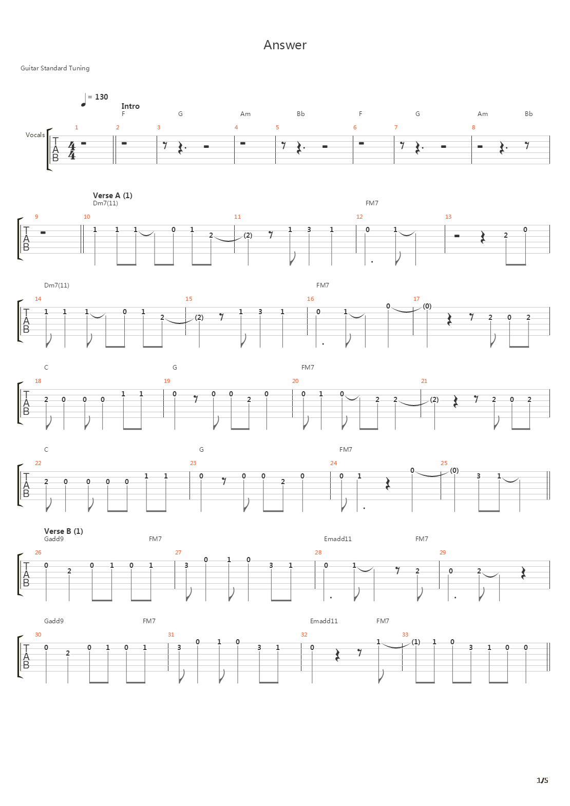 Answer吉他谱