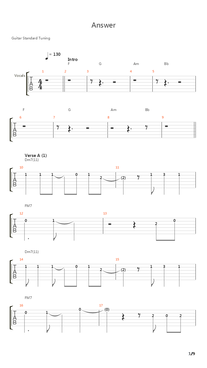 Answer吉他谱