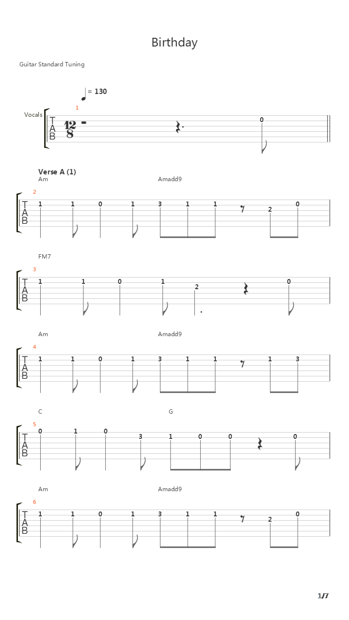 Birthday吉他谱