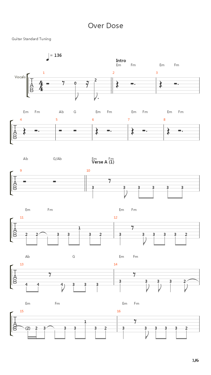 Over Dose吉他谱