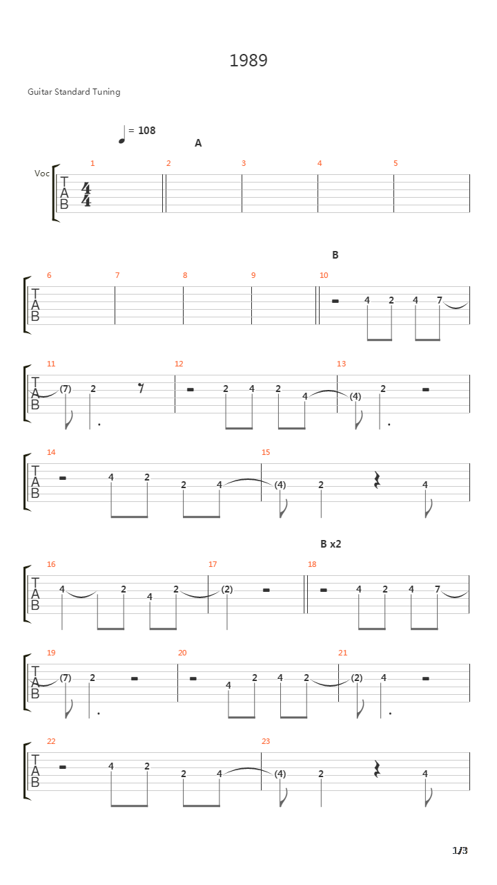 1989吉他谱