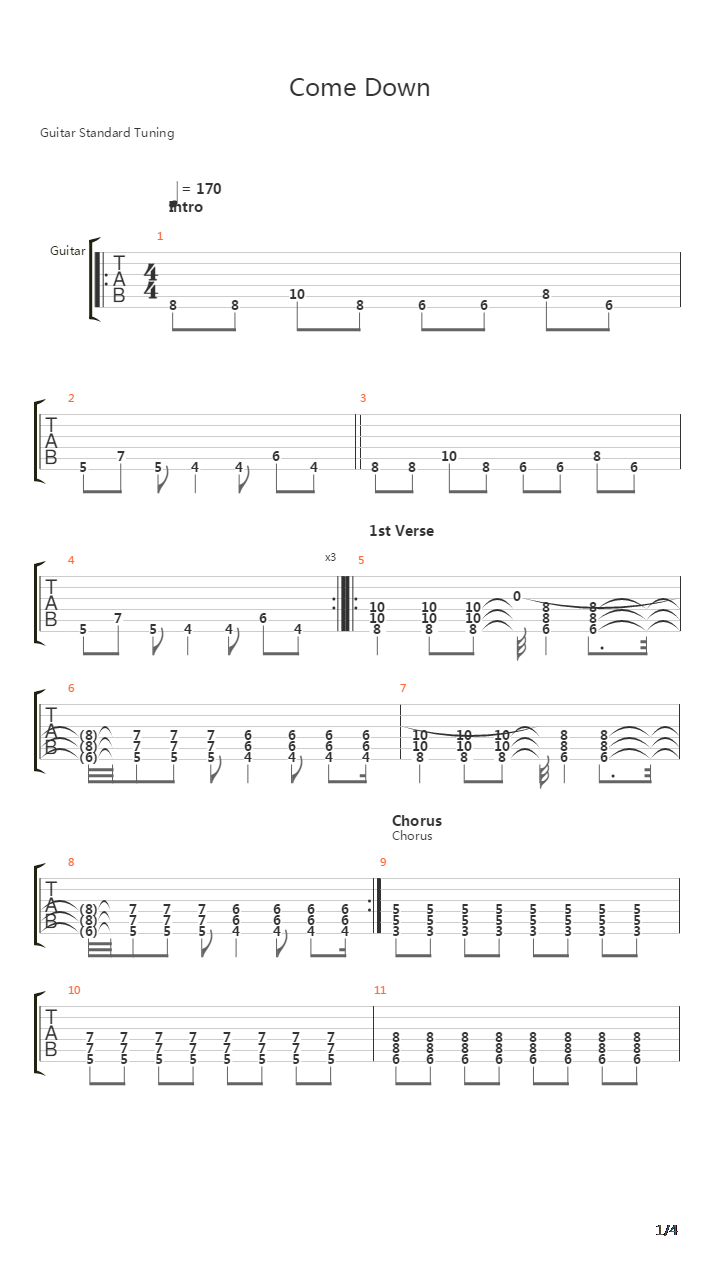 Come Down吉他谱