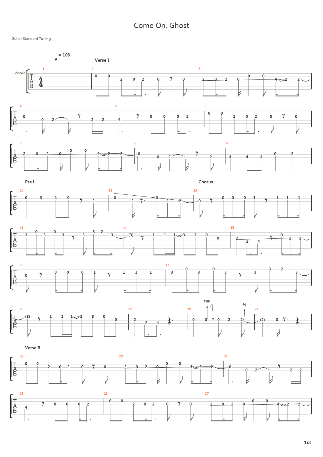 Come On Ghost吉他谱