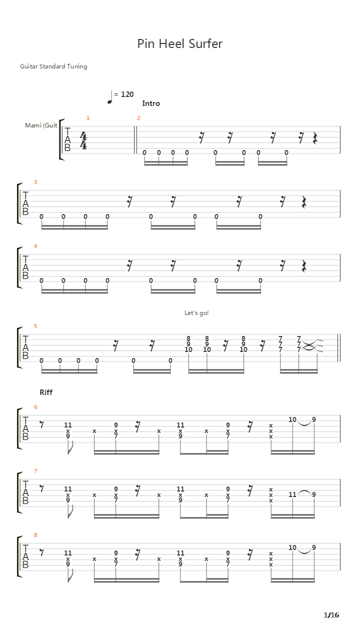 ピンヒールサーファー(Pin Heel Surfer)吉他谱