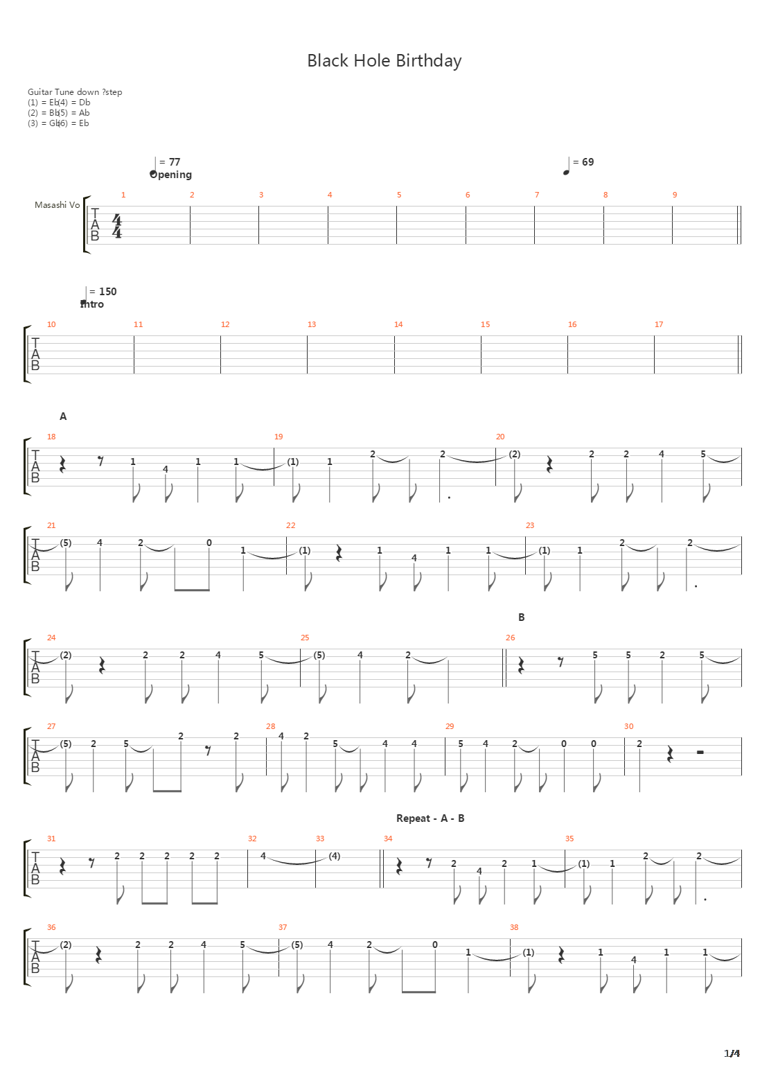 Black Hole Birthday吉他谱