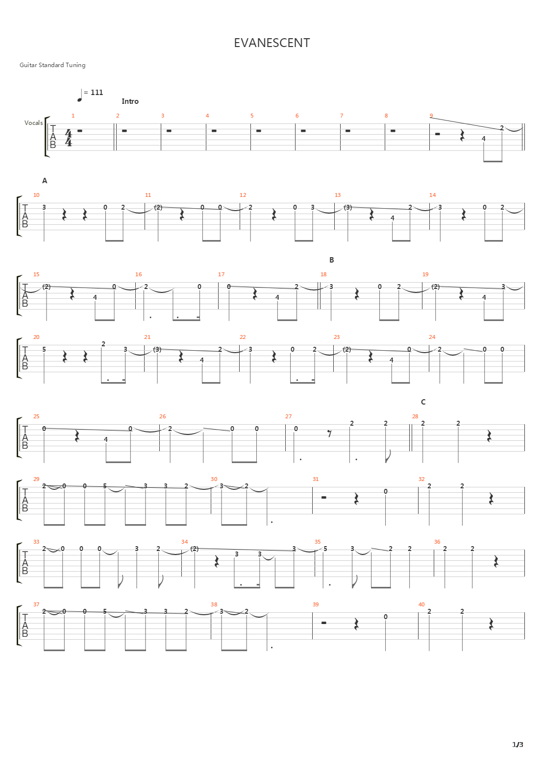 Evanescent吉他谱