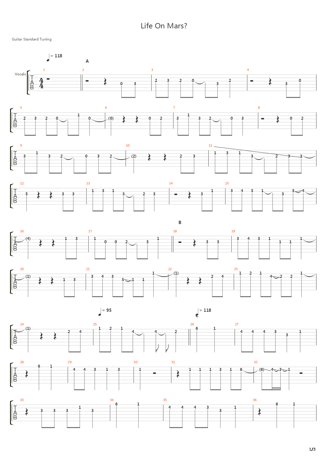 Life On Mars吉他谱