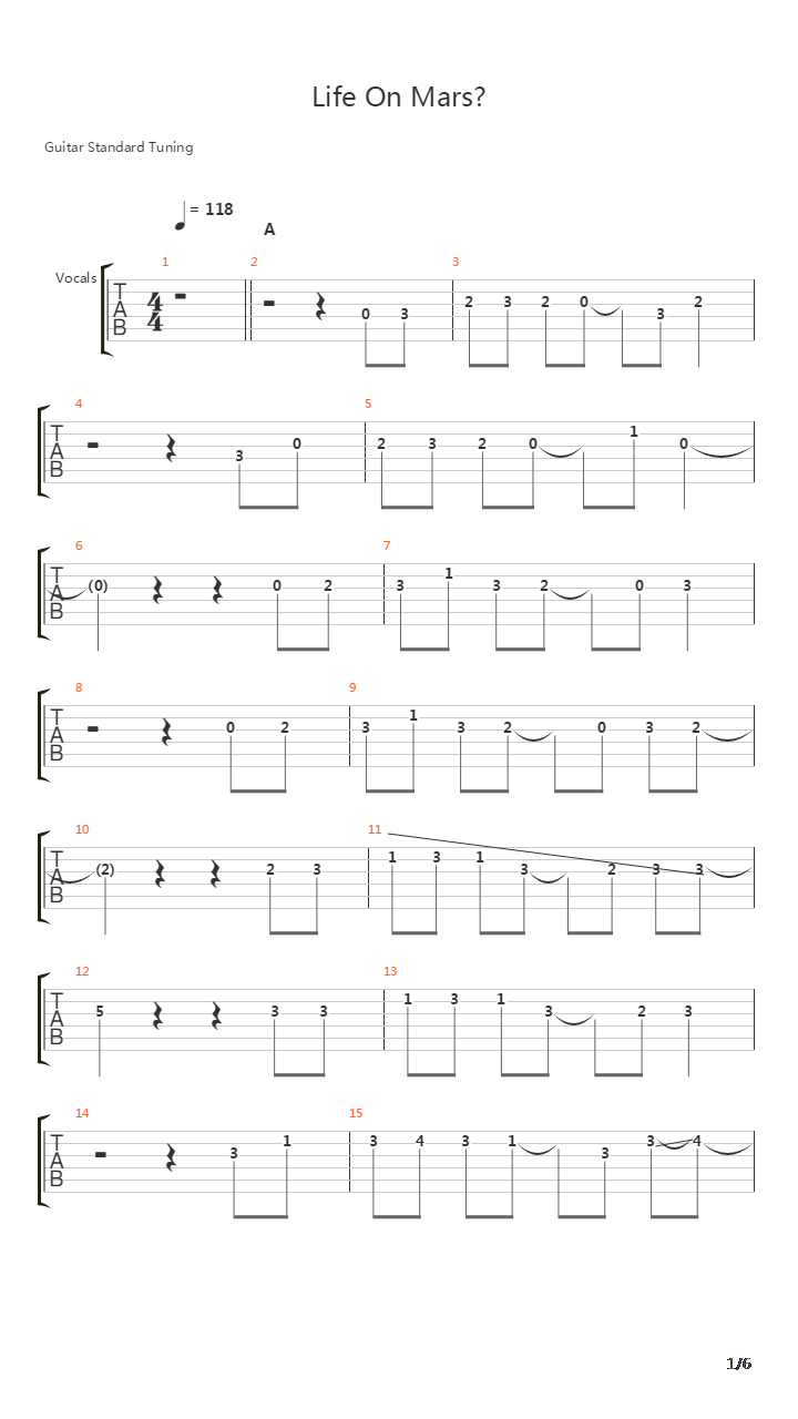 Life On Mars吉他谱