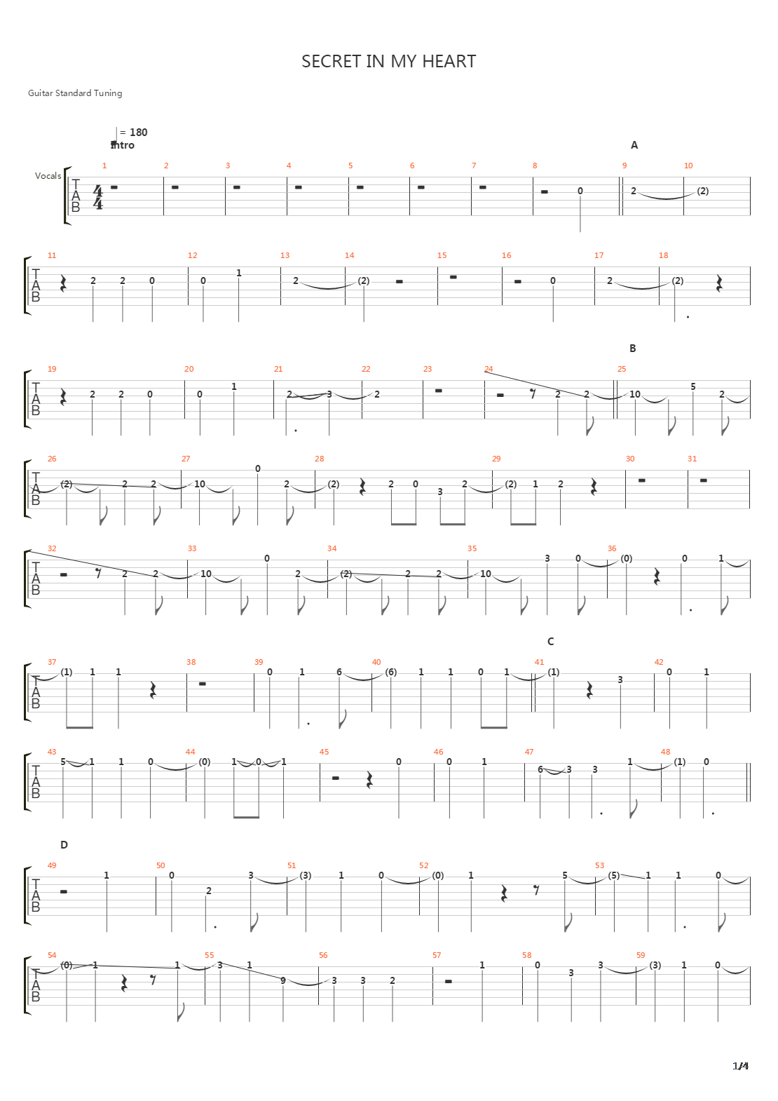 Secret In My Heart吉他谱