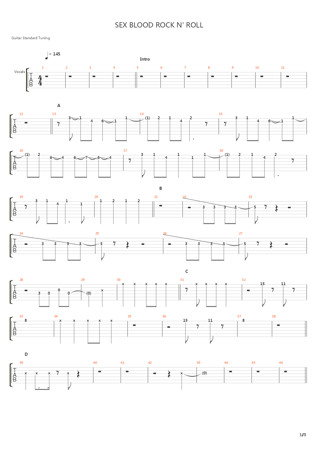 Sex Blood Rock N Roll吉他谱