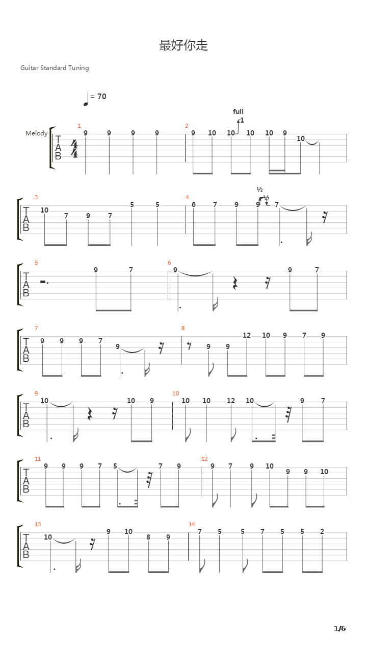 最好你走吉他谱