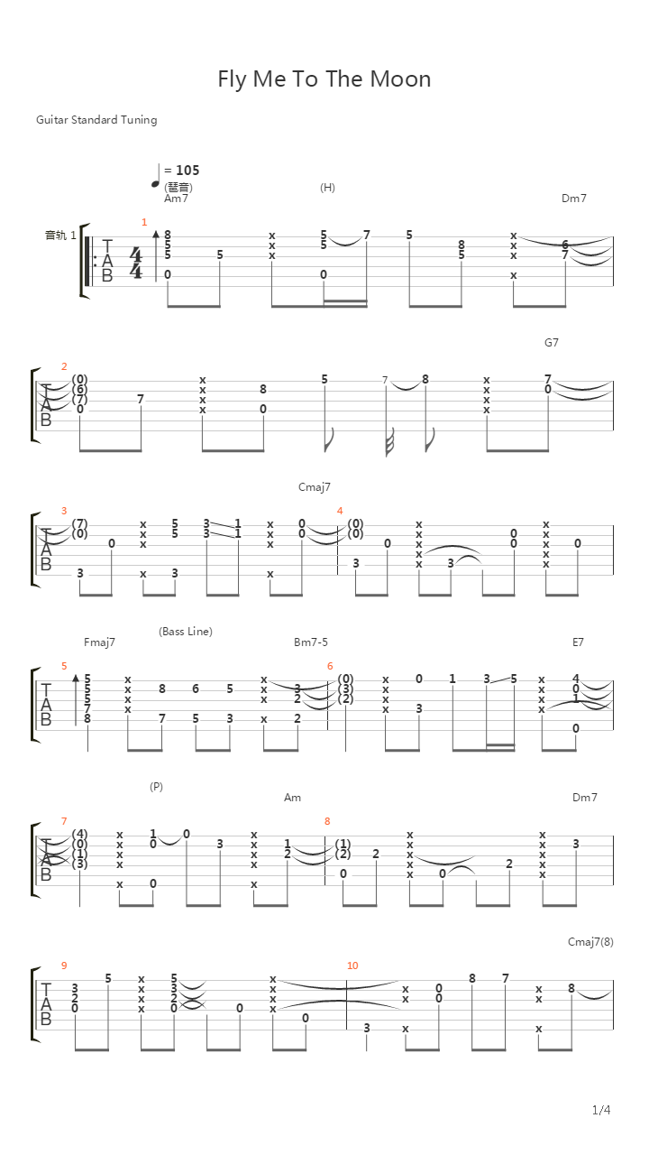 Fly Me To The Moon吉他谱