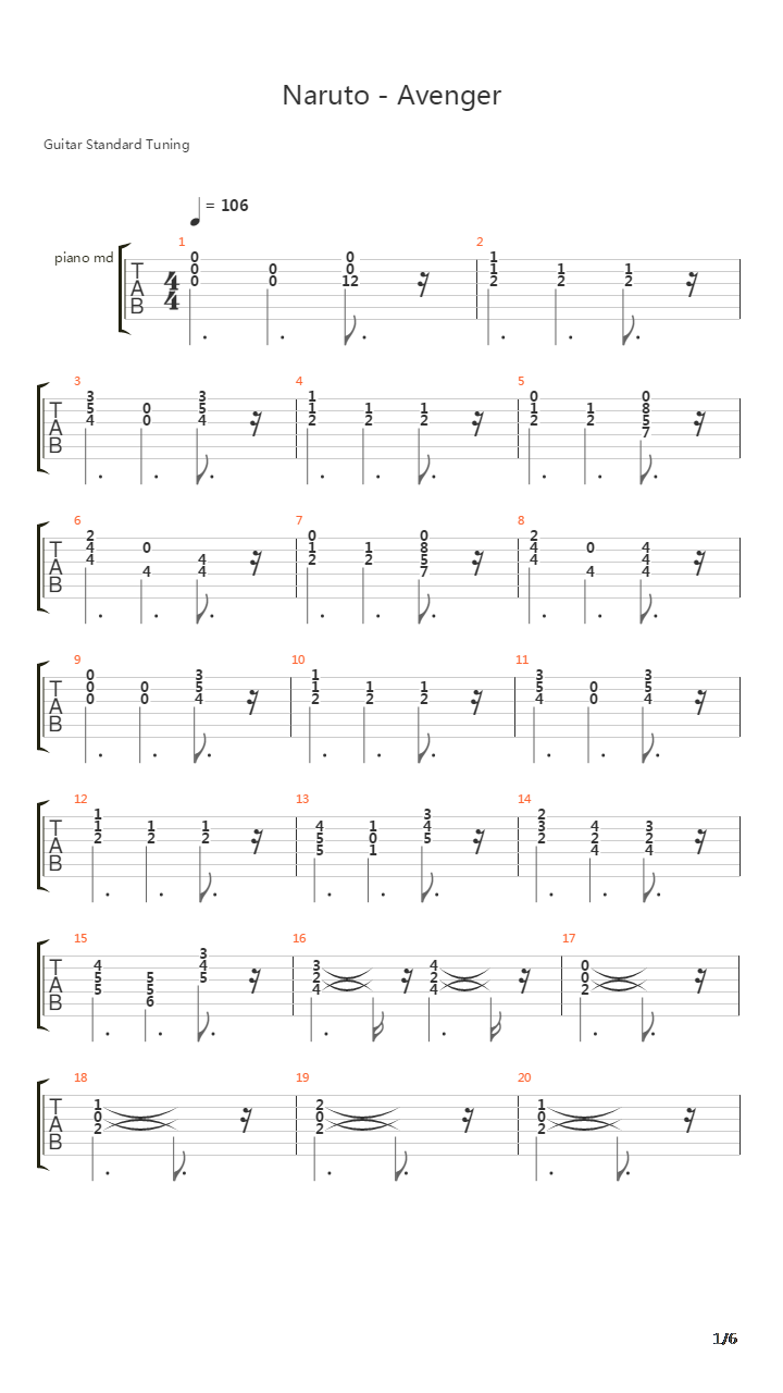 火影忍者 - Avenger吉他谱