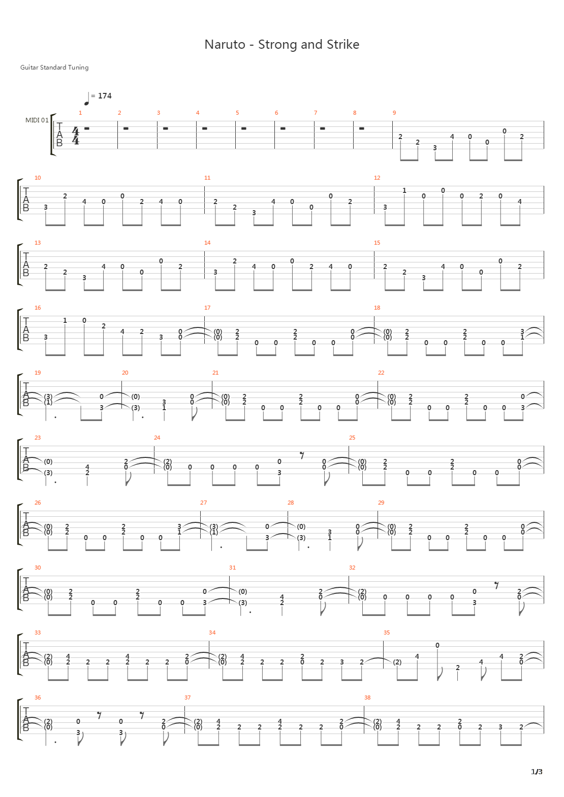 火影忍者 - 战斗(Strong and Strike)吉他谱