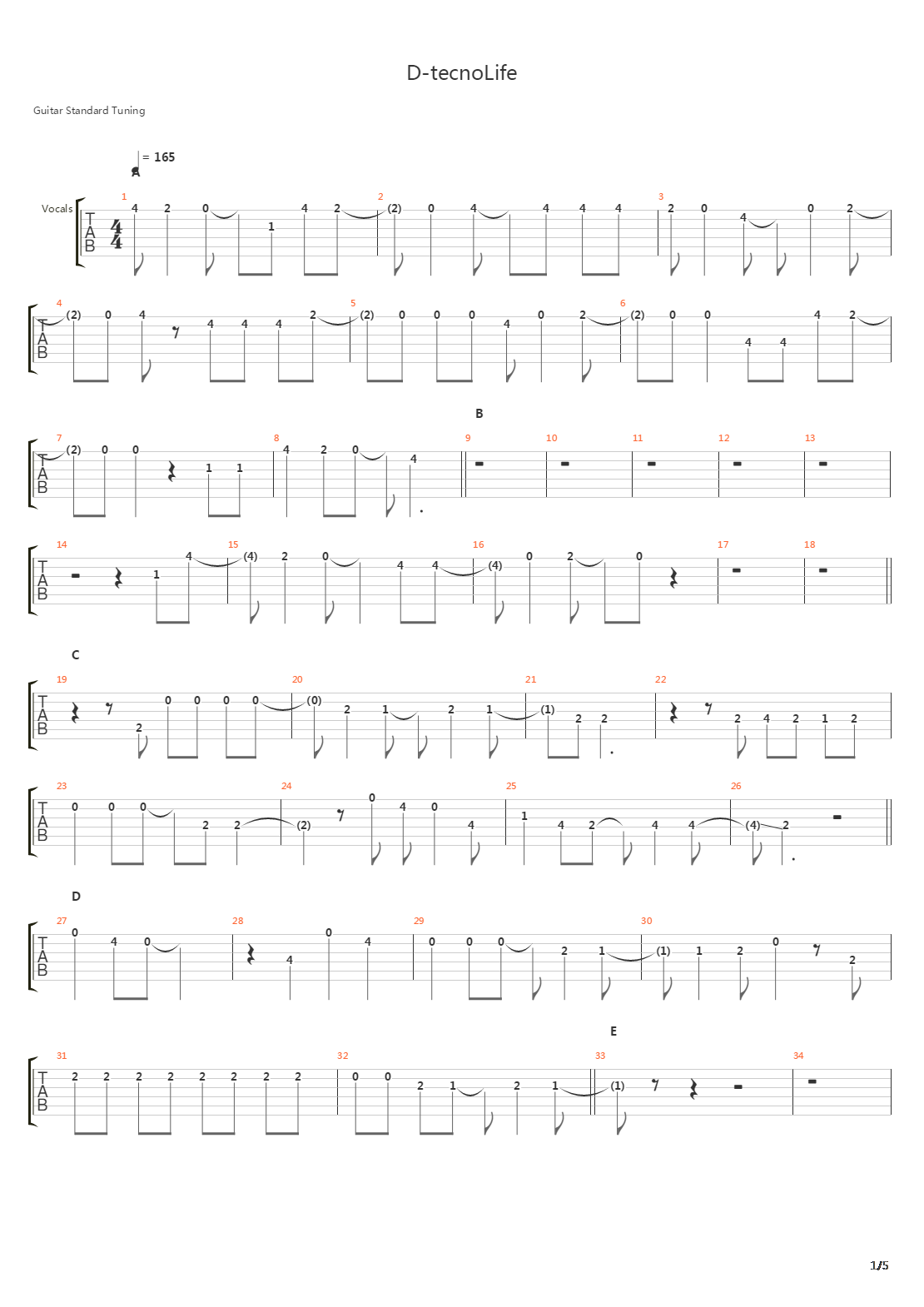 D-tecnolife吉他谱