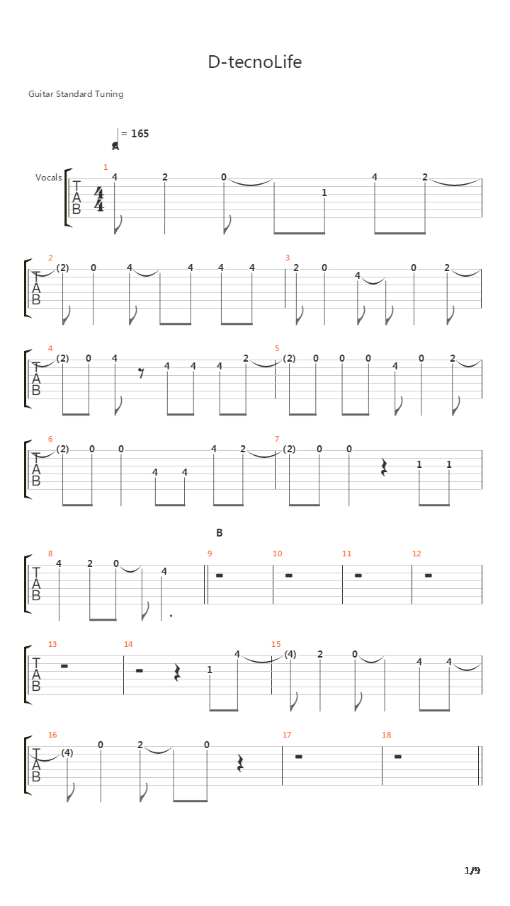 D-tecnolife吉他谱