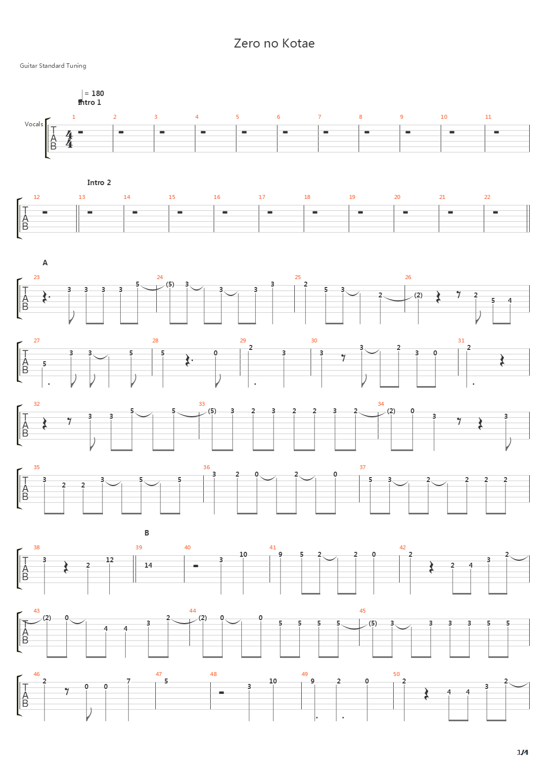 ゼロの答(Zero No Kotae)吉他谱