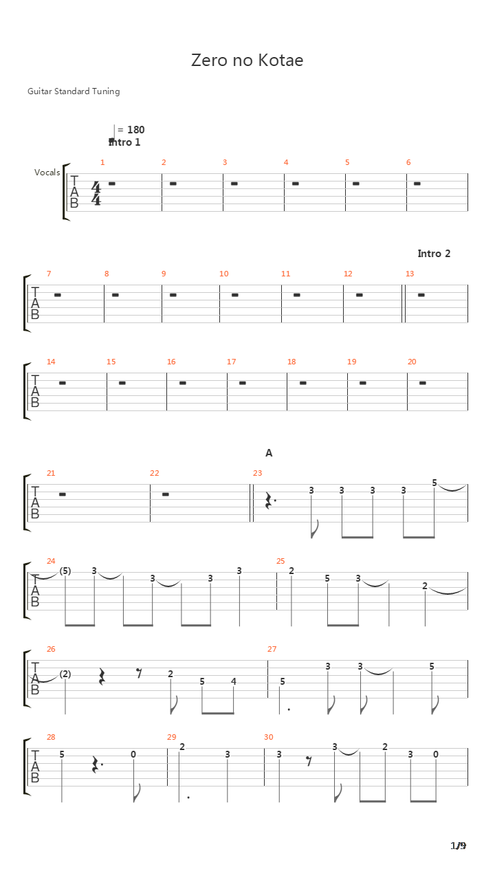 ゼロの答(Zero No Kotae)吉他谱