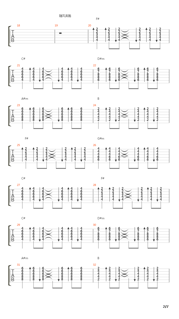 奔跑(完整乐队版）吉他谱