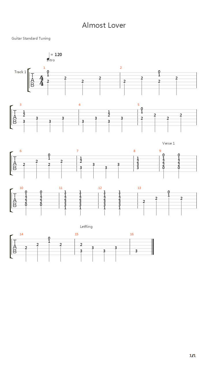 Almost Lover吉他谱