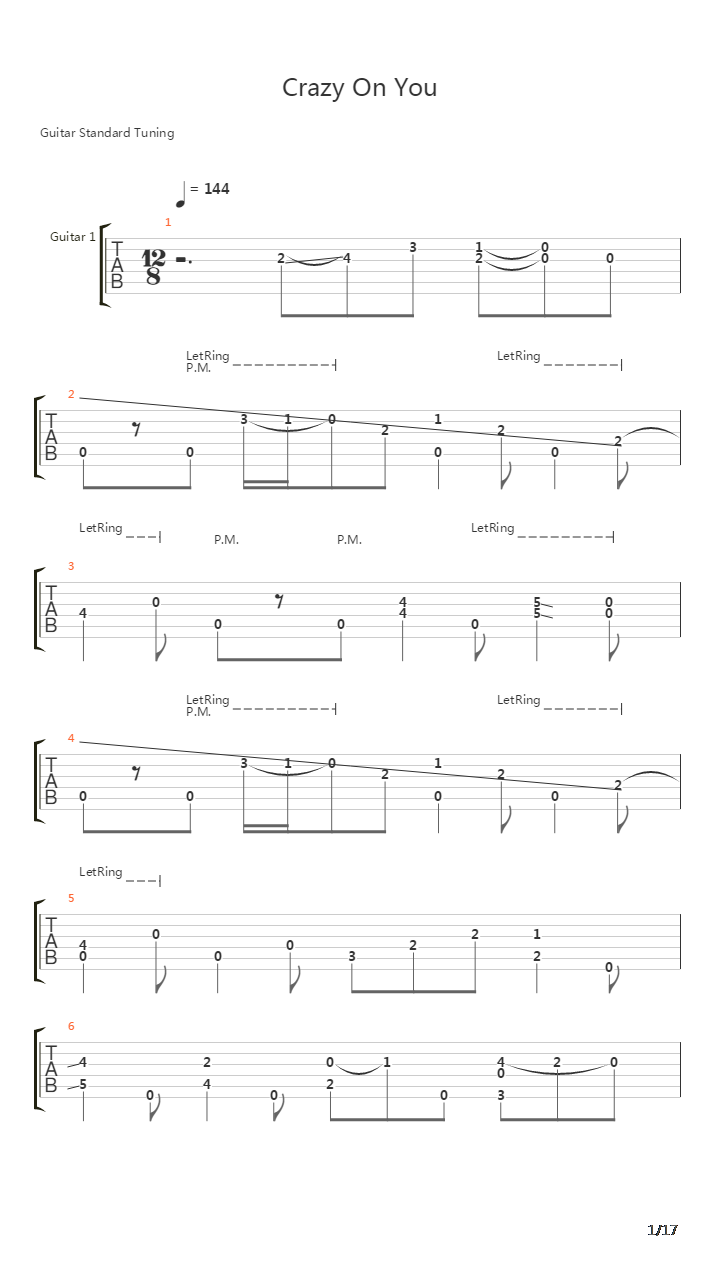 Crazy On You吉他谱